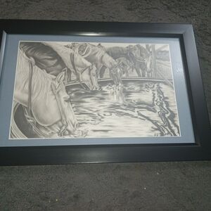 Framed Black and White Horse Art Print